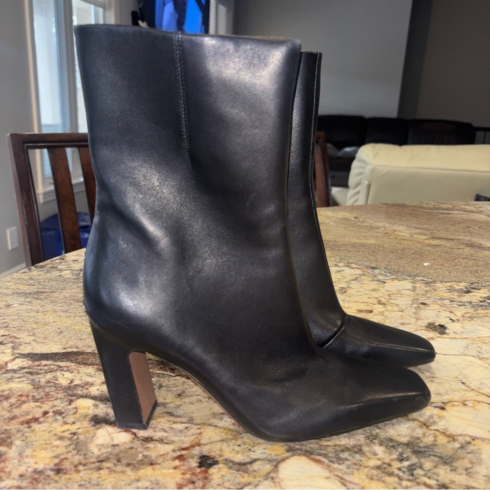 Franco Sarto Black Leather Pointed Toe Ankle Boots NEW